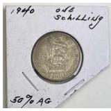 1940 WWII Era British 1 Schilling, Silver
