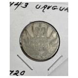1943 WWII Era Uruguay Silver 50 Centimos