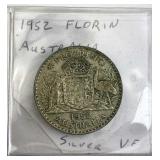 1952 Australia Silver 1 Florin w/ Kangaroo, Flamin