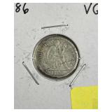1886 Seated Liberty Dime, U.S. 10c Silver