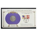 1888 Morgan Silver Dollar, Carded w/ Stamp