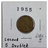 1955 Lincoln Wheat Cent, Last 5 Doubled Error