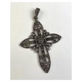 925 Silver & Marcasite Gemstone Cross Pendant
