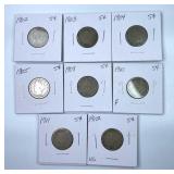 (8) 1902-1912 Liberty V Silver Nickels