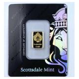 2g Fine Gold Bar, Scottsdale Mint Carded .9999