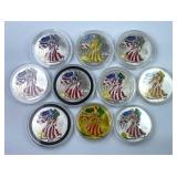 (10) 1999-2001 American 1oz Silver Eagles, Color