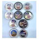(10) 1oz American Silver Eagles, Colorized