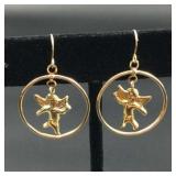 14K Cupid In Hoop Dangle Earrings