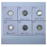 (6) Barber Silver Dimes