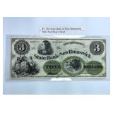 1800s State Bank New Brunswick $3 Hi Grade