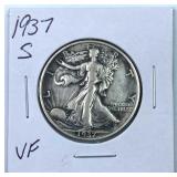 1937-S Walking Liberty Silver Half Dollar