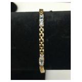 10K Gold w/Blue & Clear Stones Bracelet, 7"