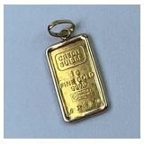 1g Fine Gold Credit Suisse Bar .9999 in 14k Bezel