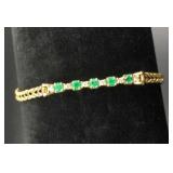 14K Yellow Gold Emerald & Diamond Bracelet