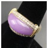 14K Yellow Gold Ring With Amethyst & Diamonds