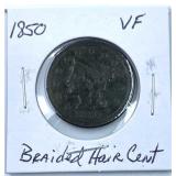 1850 Braided Hair Large Cent, Dark