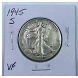 1945-S Walking Liberty Silver Half Dollar