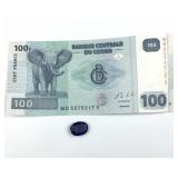 Blue Zambian Stone W/ 100 Franc Note