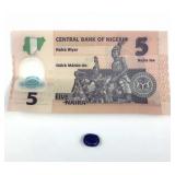 Blue Zambian Stone w/ 5 Naira Note