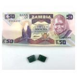 2 Zambian Stones w/ 50 Kwacha Note