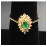 14K Yellow Gold Emerald  Diamond Ring