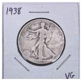 1938 Walking Liberty Silver Half Dollar, VG