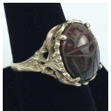 925 Silver Carved Stone Scarab Ring