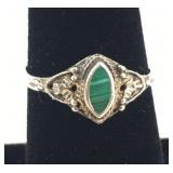 Vintage 925 Silver Ring w/ Malachite Stone