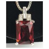 925 Silver Red Stone Necklace Box Chain