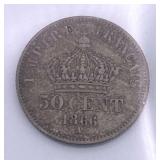 1866-A France Silver 50 Centimes, XF