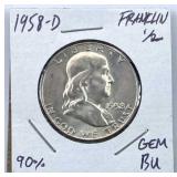 1958-D Franklin Silver Half, Hi-Grade GEM BU