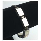 925 Silver Heavy Bracelet w/ Leather