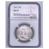 1963 Franklin Silver Half NGC MS64, Nice Tone