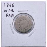 1866 U.S. Shield Nickel w/ Rays