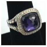 925 Silver David Yurman Amethyst & Diamond Ring