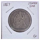 1867 Seated Liberty Silver Half Dollar, G