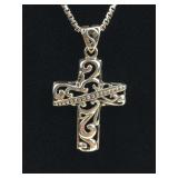 925 Silver Filigree Cross Necklace Box Chain