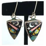 925 Silver Space Theme Inlay Stone Earrings