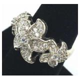 925 Silver CZ Flowers Ring