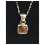 925 Silver Double Sided Stone Pendant Necklace