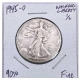 1945-D Walking Liberty Silver Half Dollar, Fine