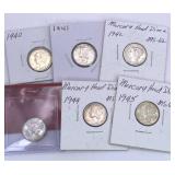 (6) 1940-1945 BU Mercury Silver Dimes