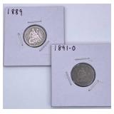 1889, 1891-O Seated Liberty Silver Dimes