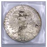 1780-X Austria Restrike Silver Thaler, Theresia