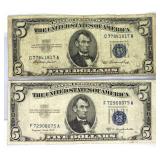 1953, 1953B Blue Seal $5 Bill U.S.