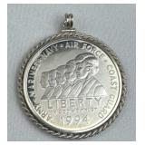 925 Silver Military Women 1994 Dollar Coin Pendant