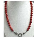 925 Silver Vintage 1960s Red Coral Beaded Necklace