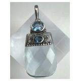 925 Silver SAJEN Vtg Swiss Blue Topaz Glass Pendan