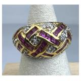 925 Silver Hot Pink & White Zirconia Gold Tone Dom