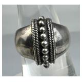 925 Silver Vintage Central Vertical Bead & Rope Ba
